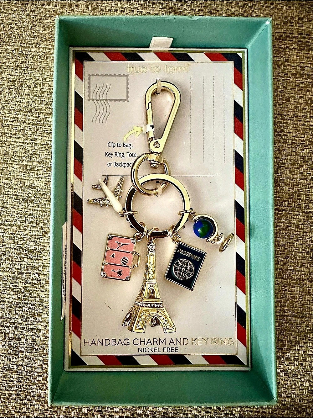true to form Passport to Paris Handbag Charm and Key Ring Gold & Pink New in Box - Picture 4 of 6
